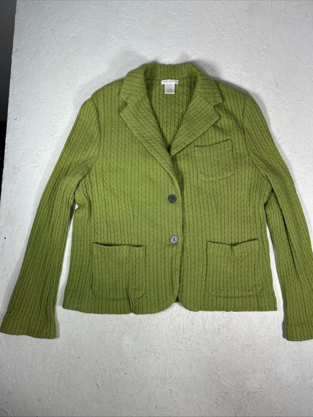 Worthington Women's Cable Knit Blazer Chore Sweater Sz XL Green Grandmacore